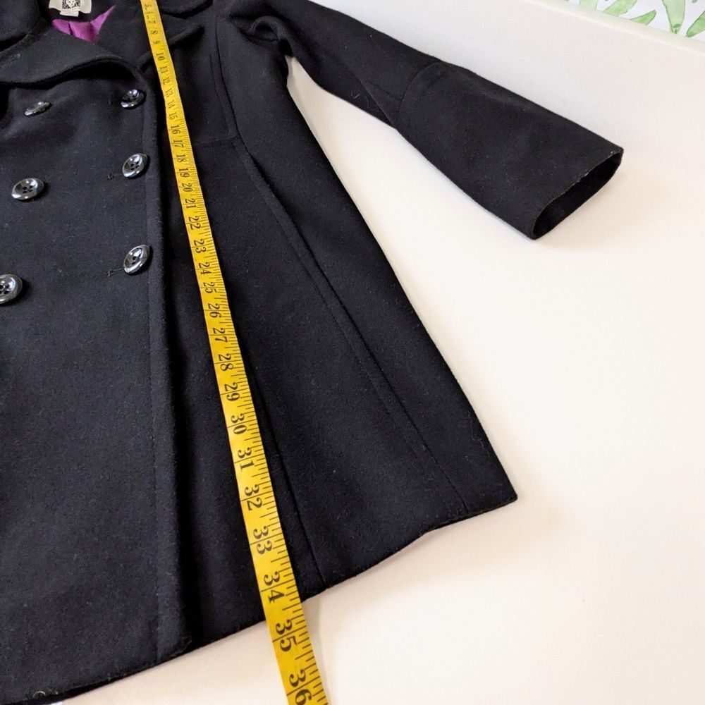 Black Anne Klein Double Breasted Wool Coat Large Winter Peacoat Classic Preppy - Picture 7 of 8